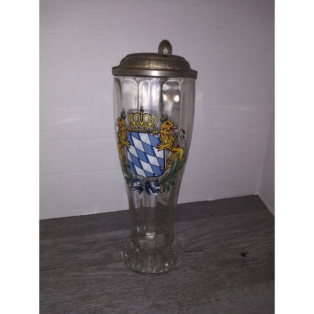 10" Vintage German Lidded Glass Stein